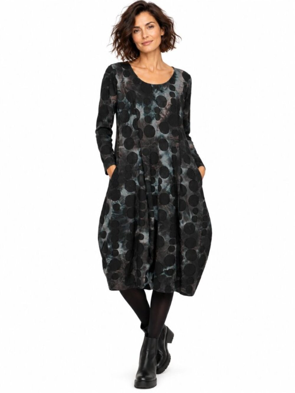 Alembika Echo Cocoon Dress in Smoke Midi Pockets Stretchy Artsy Size 2 (US 8-10)